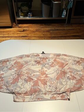 Alfani Pink & Cream Floral Chiffon Sheer Bubble Sleeve Blouse